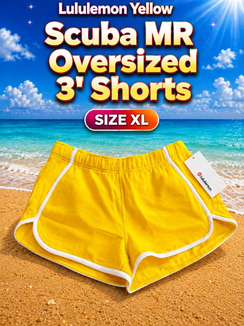 Lululemon Scuba MR Oversized Shorts Womens XL Yellow 3” Trim Athleisure NWT